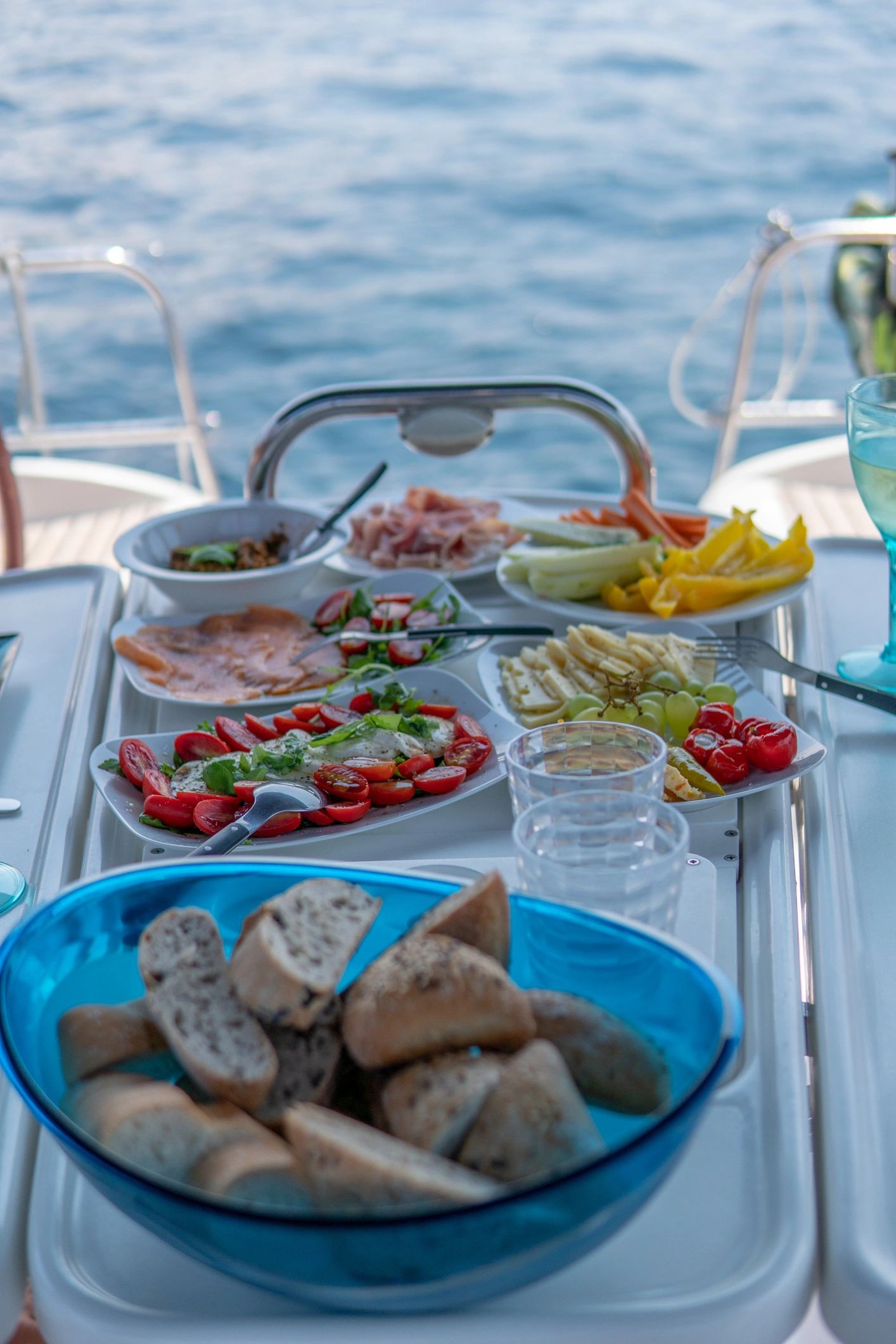 food and wine on yacht