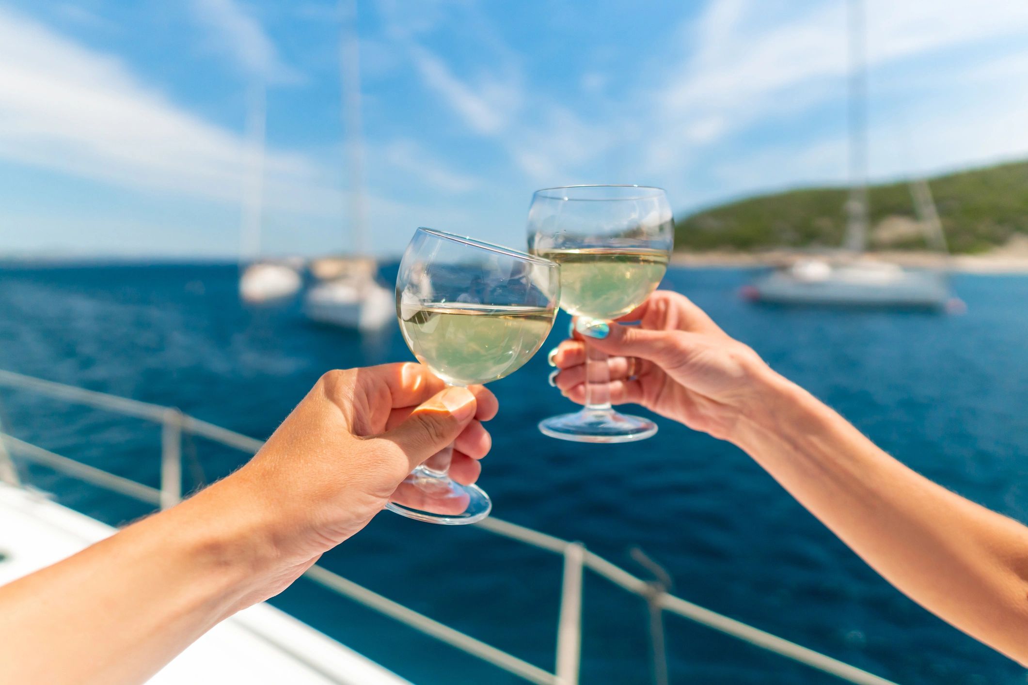 food and wine on yacht